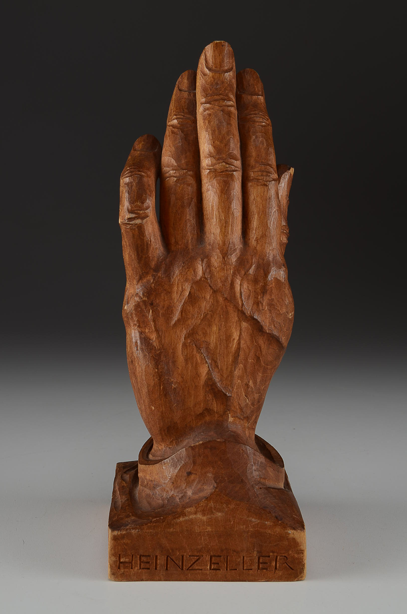 Pair of Vintage Hand Carved Heinzeller Wood Hand Figurines