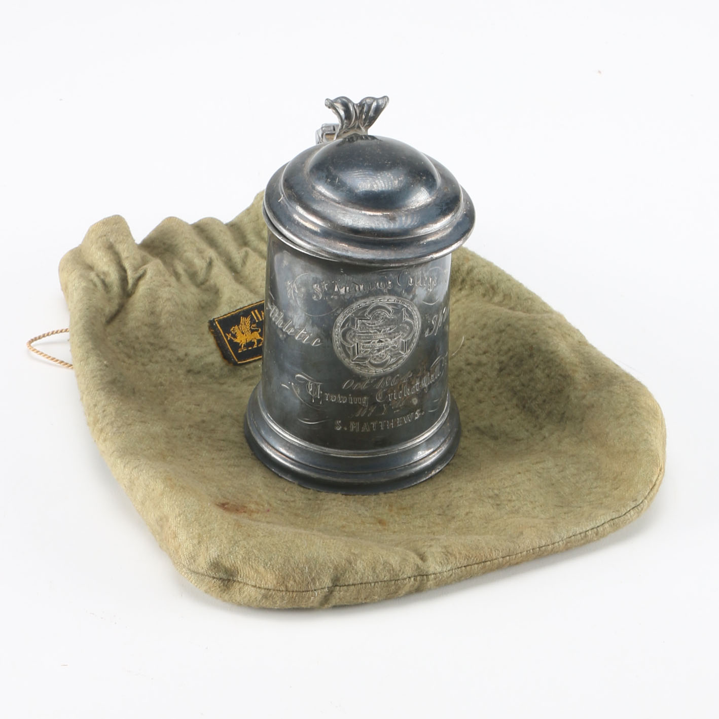 Antique Pewter Trophy Mug with Carrying Bag