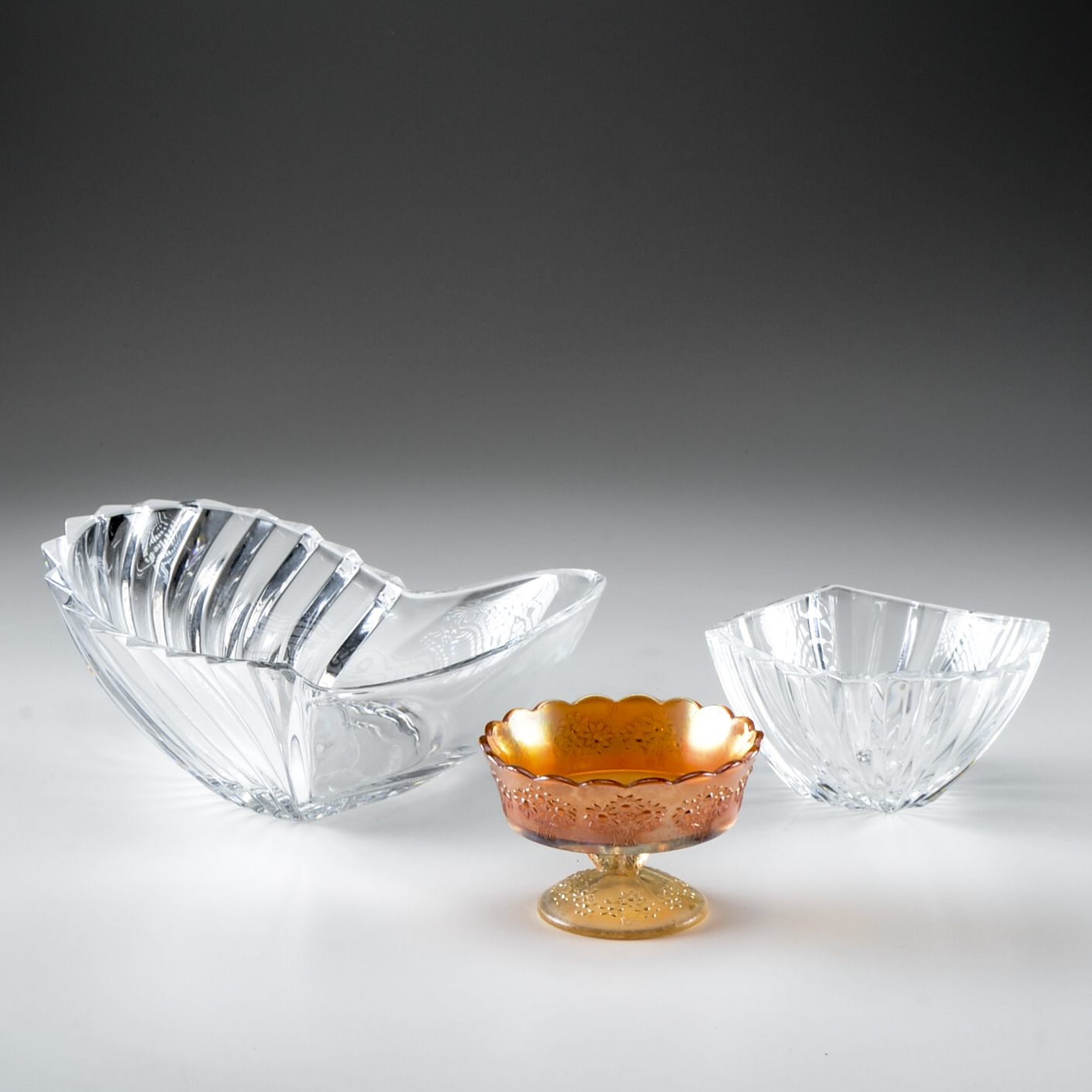 Pair of Glass Bowls with a Carnival Glass Style Bowl