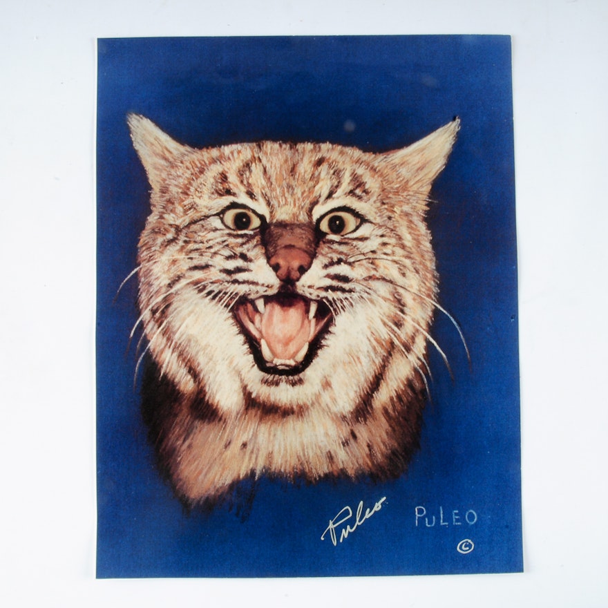 Unframed Offset Lithograph Print of a Wildcat by M. Jerry Puleo