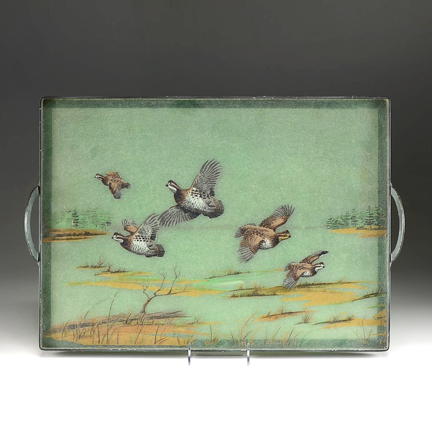 Vintage Hand Painted Fiberglass Tray of Quails by Grace Gilmore