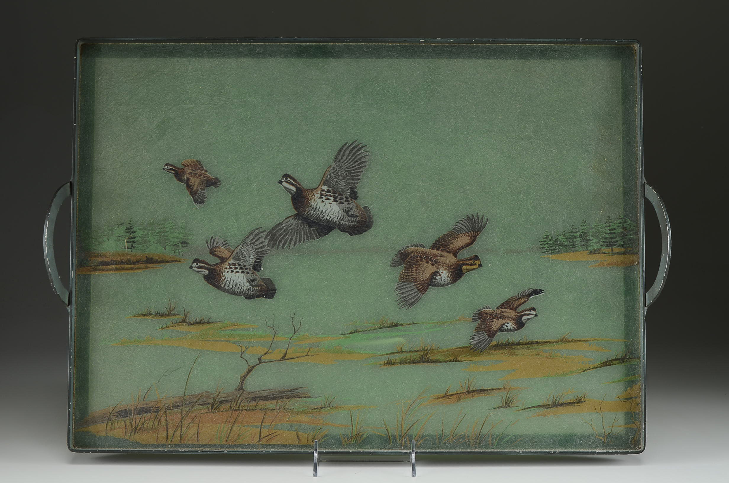 Vintage Hand Painted Fiberglass Tray of Quails by Grace Gilmore