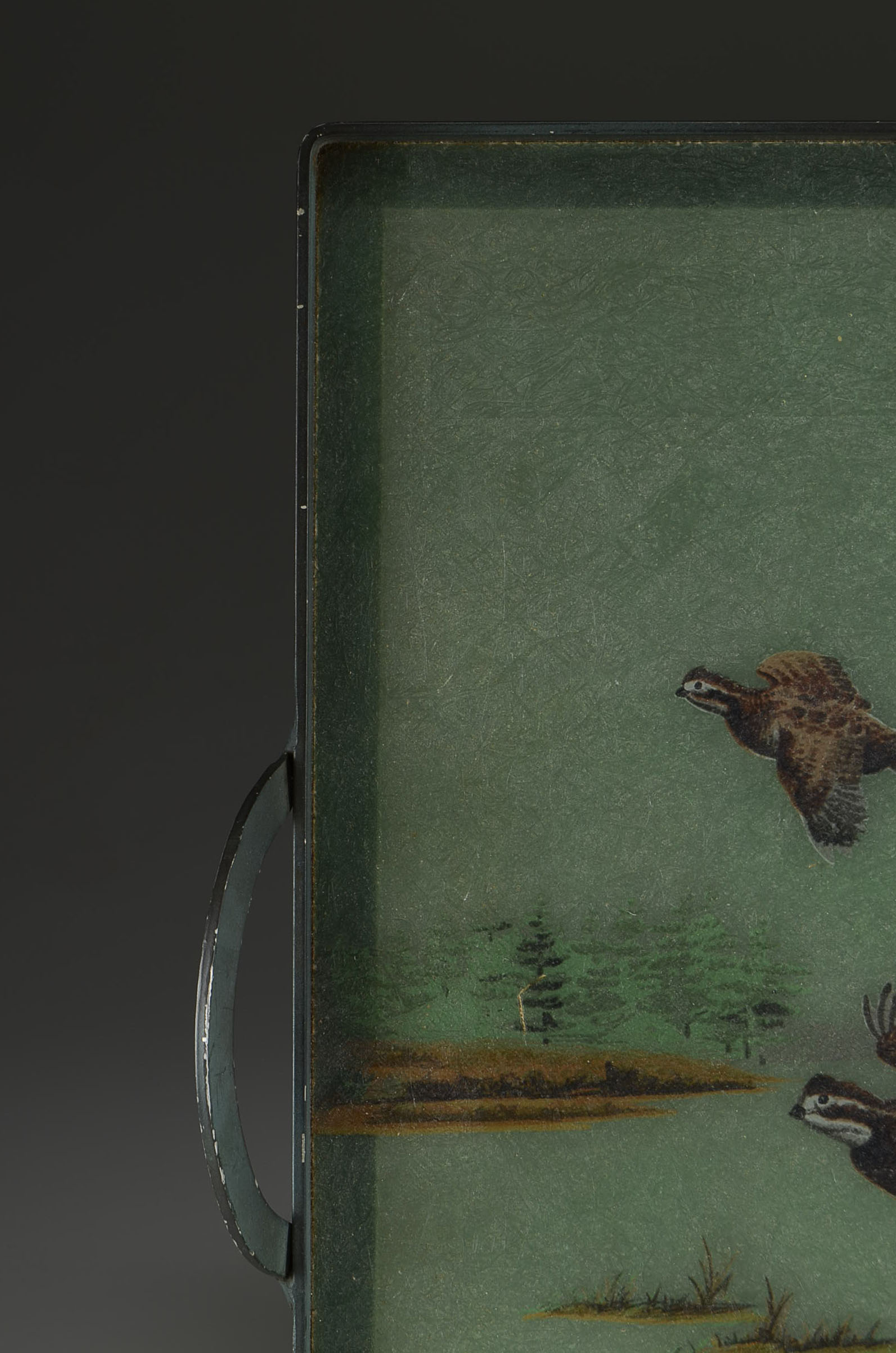 Vintage Hand Painted Fiberglass Tray of Quails by Grace Gilmore