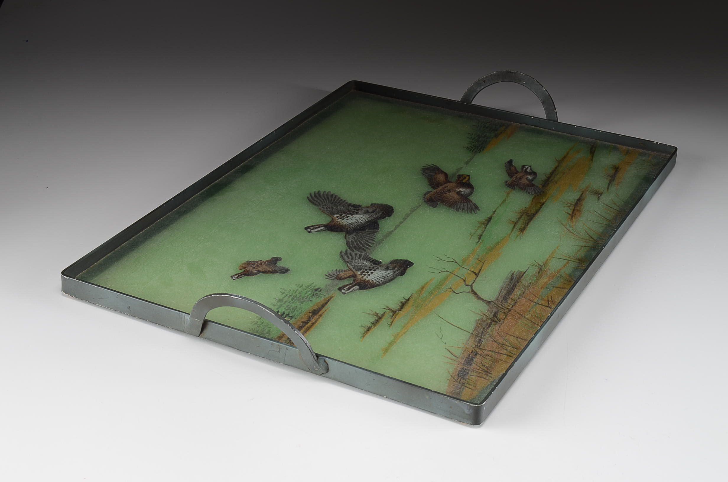 Vintage Hand Painted Fiberglass Tray of Quails by Grace Gilmore
