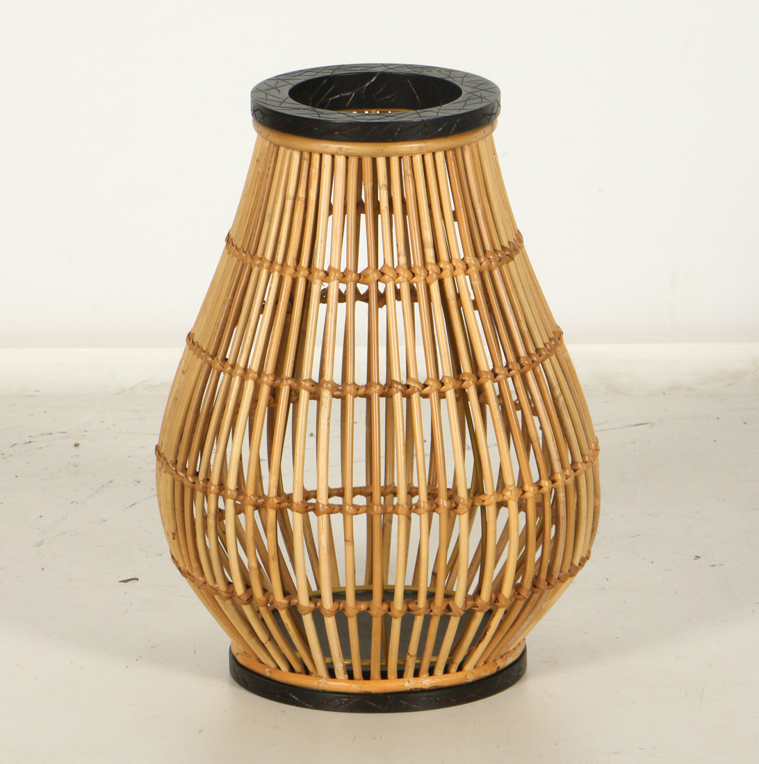 Set of Three Bamboo and Wood Decorative Vases