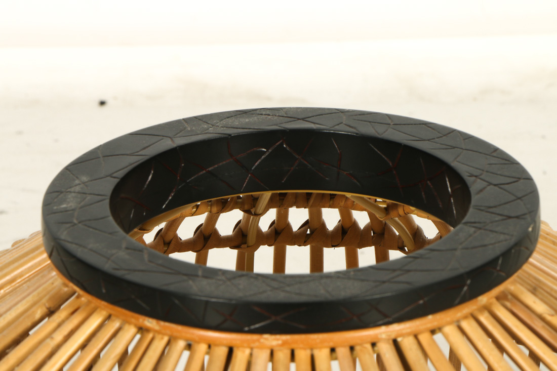 Set of Three Bamboo and Wood Decorative Vases