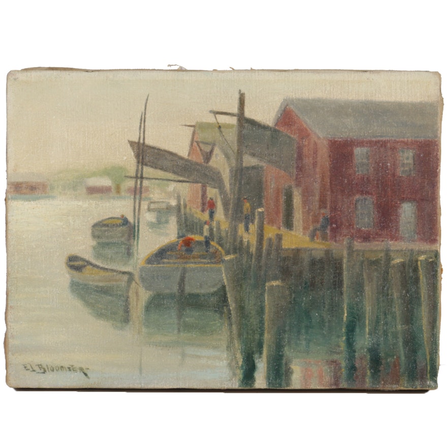 Edgar Leslie Bloomster Original Oil Painting of Maritime Scene