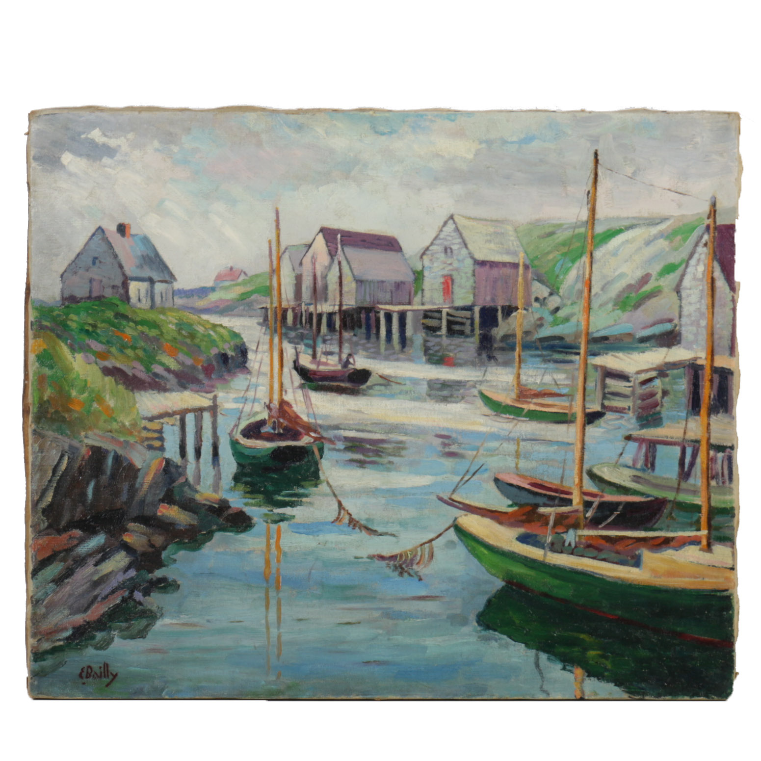 Earl Bailly Original Oil on Canvas Waterfront Scene