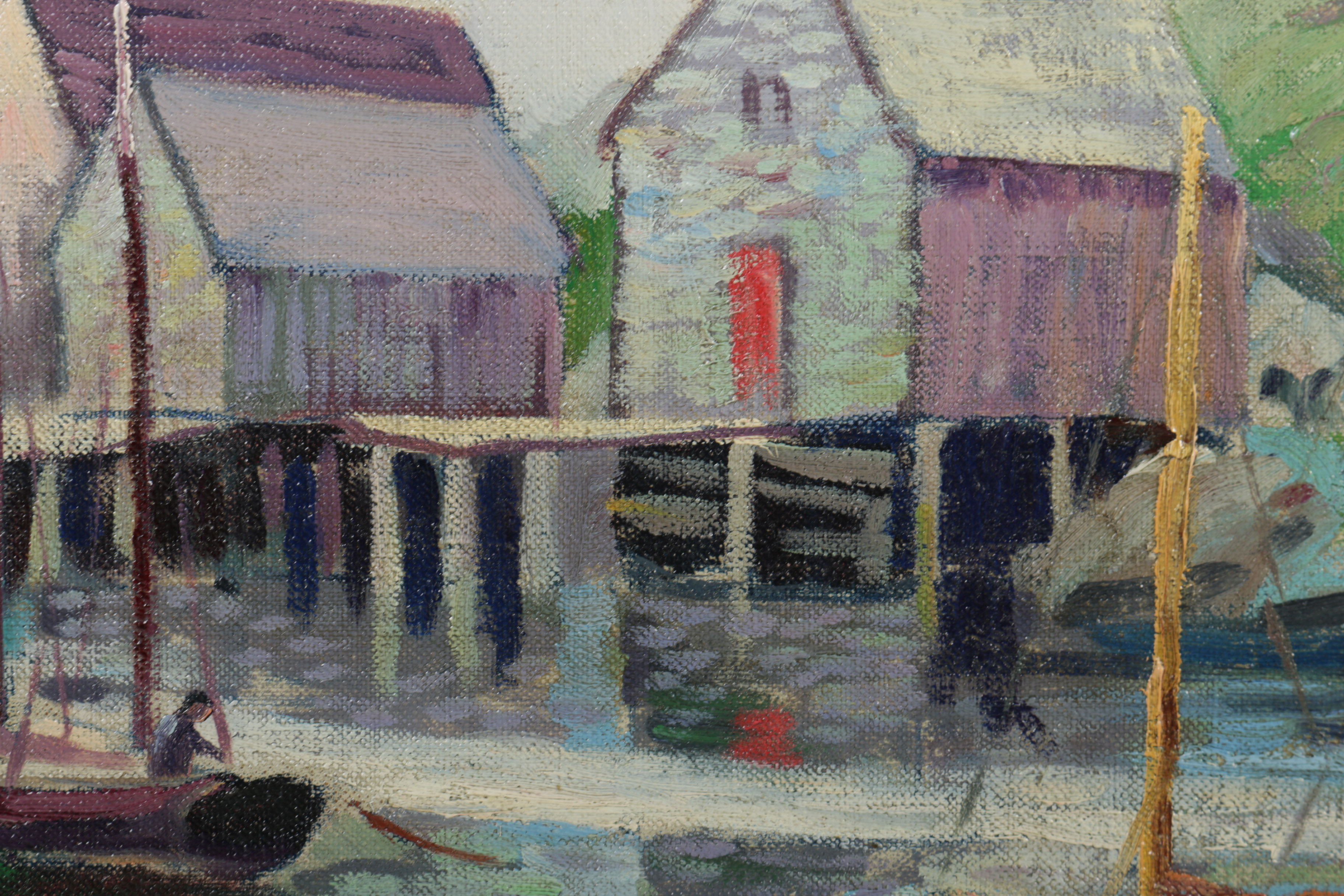 Earl Bailly Original Oil on Canvas Waterfront Scene