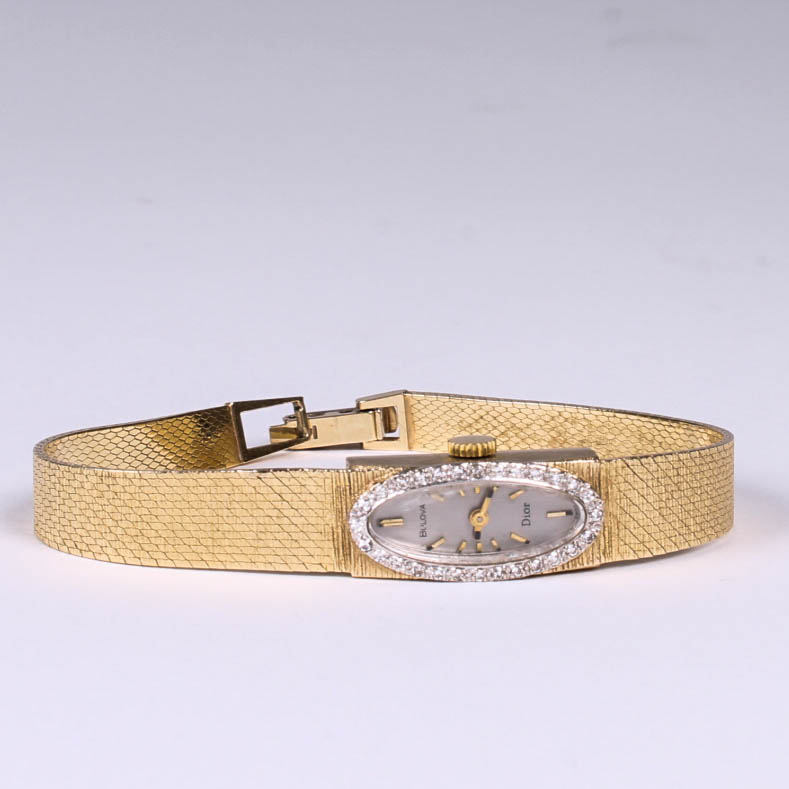 Vintage Women's 14K Diamond Bulova Dior Watch