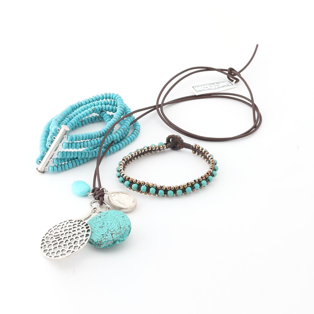 Sterling Silver Turquoise Chan Luu Necklace and Faux Turquoise Bracelets