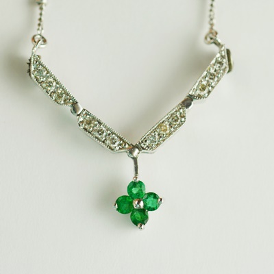 Bailey Banks & Biddle Convertible 14K Gold Emerald and Diamond Necklace