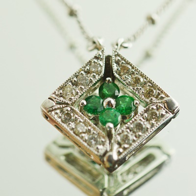 Bailey Banks & Biddle Convertible 14K Gold Emerald and Diamond Necklace