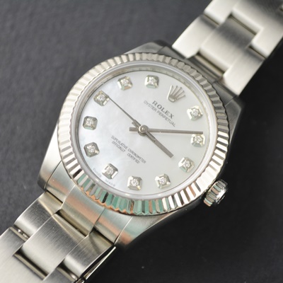 Rolex Perpetual 18K White Gold and Steel MOP Diamond Dial Oyster Automatic Ladies Watch