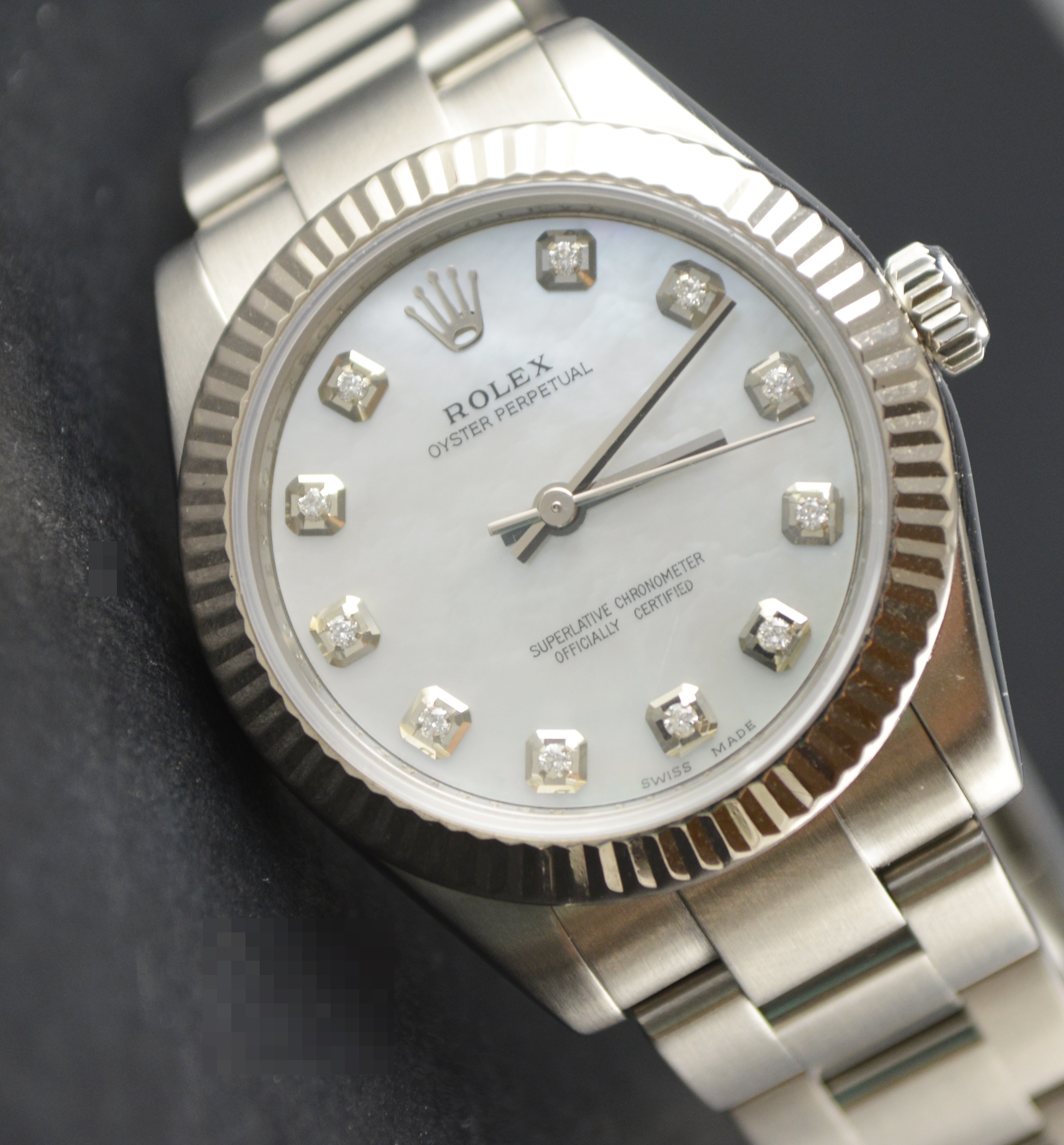 Rolex Perpetual 18K White Gold and Steel MOP Diamond Dial Oyster Automatic Ladies Watch