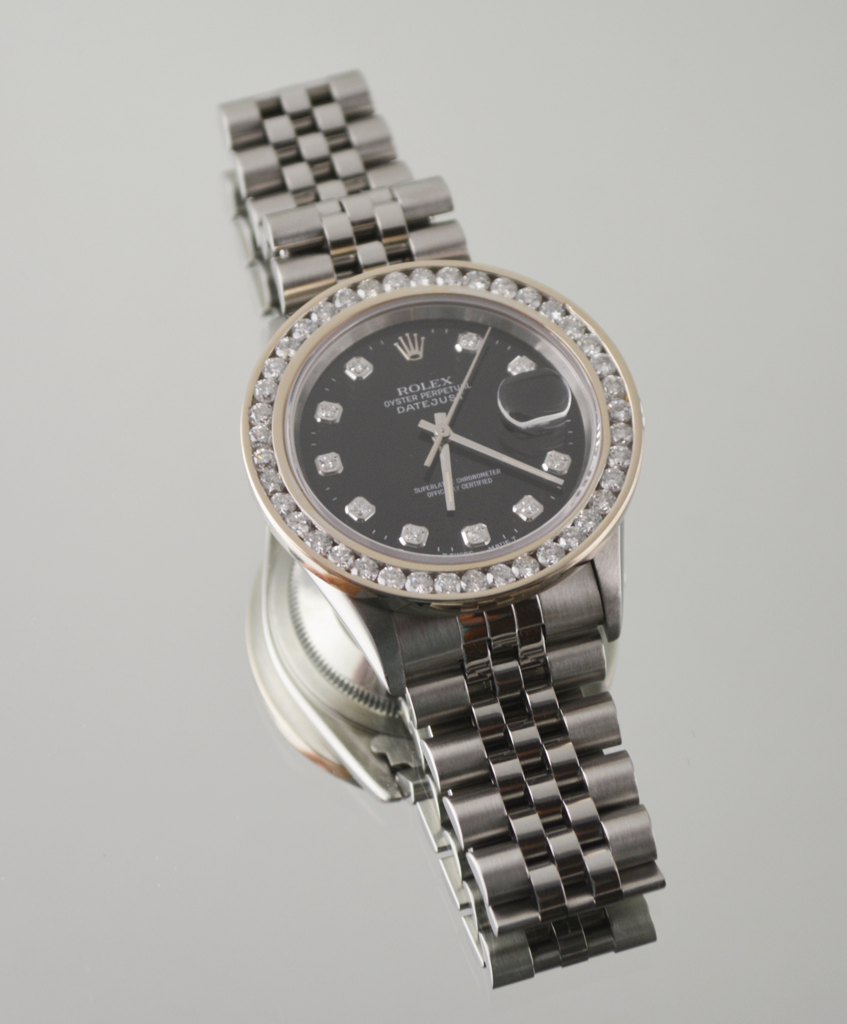 Rolex Datejust Stainless Steel 16264 Black Diamond Dial Bezel Jubilee Automatic Men's Watch