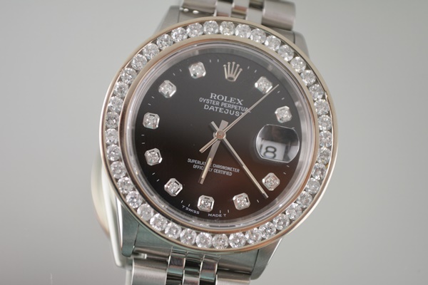 Rolex Datejust Stainless Steel 16264 Black Diamond Dial Bezel Jubilee Automatic Men's Watch