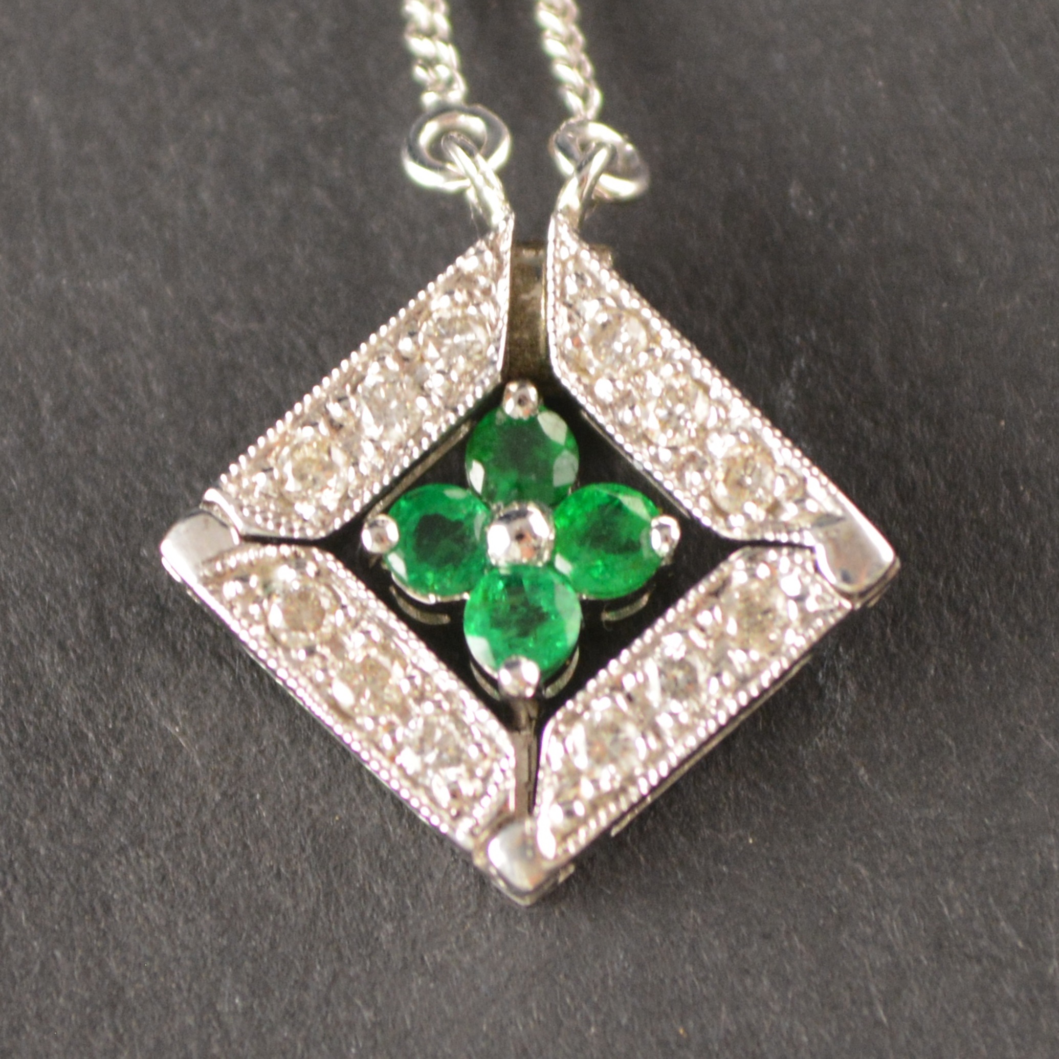 Bailey Banks & Biddle Convertible 14K Gold Emerald and Diamond Necklace