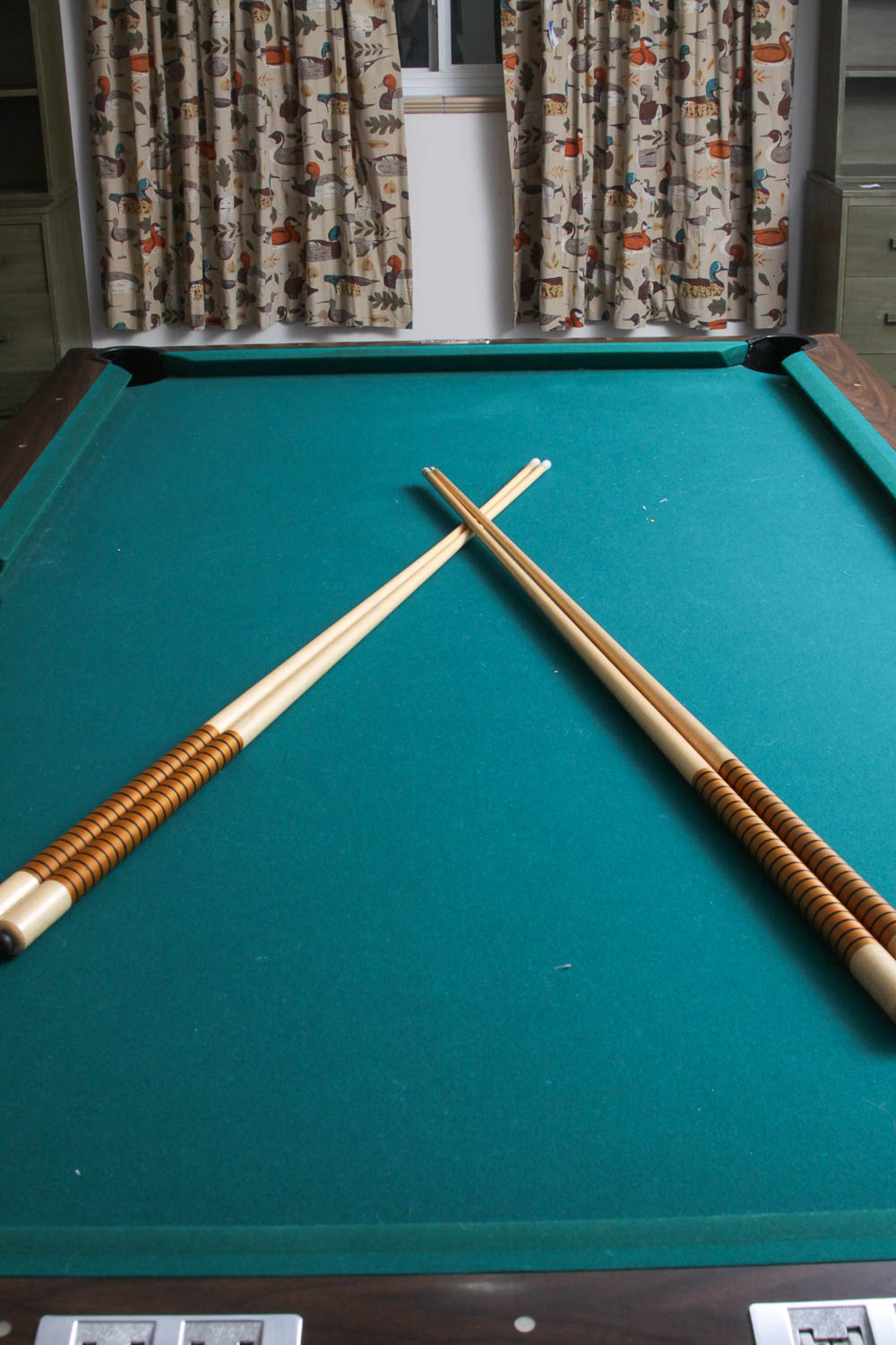 Brunswick VIP Home Billiard Table and Collection of Pool Cues