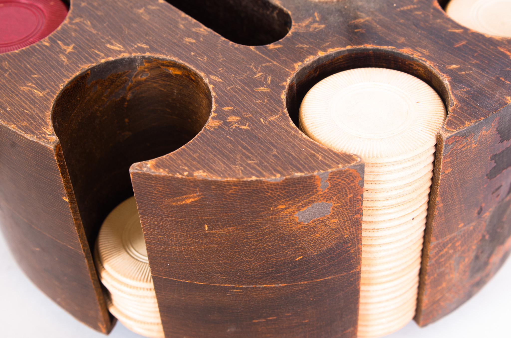 Vintage Wood Poker Caddy with Chips