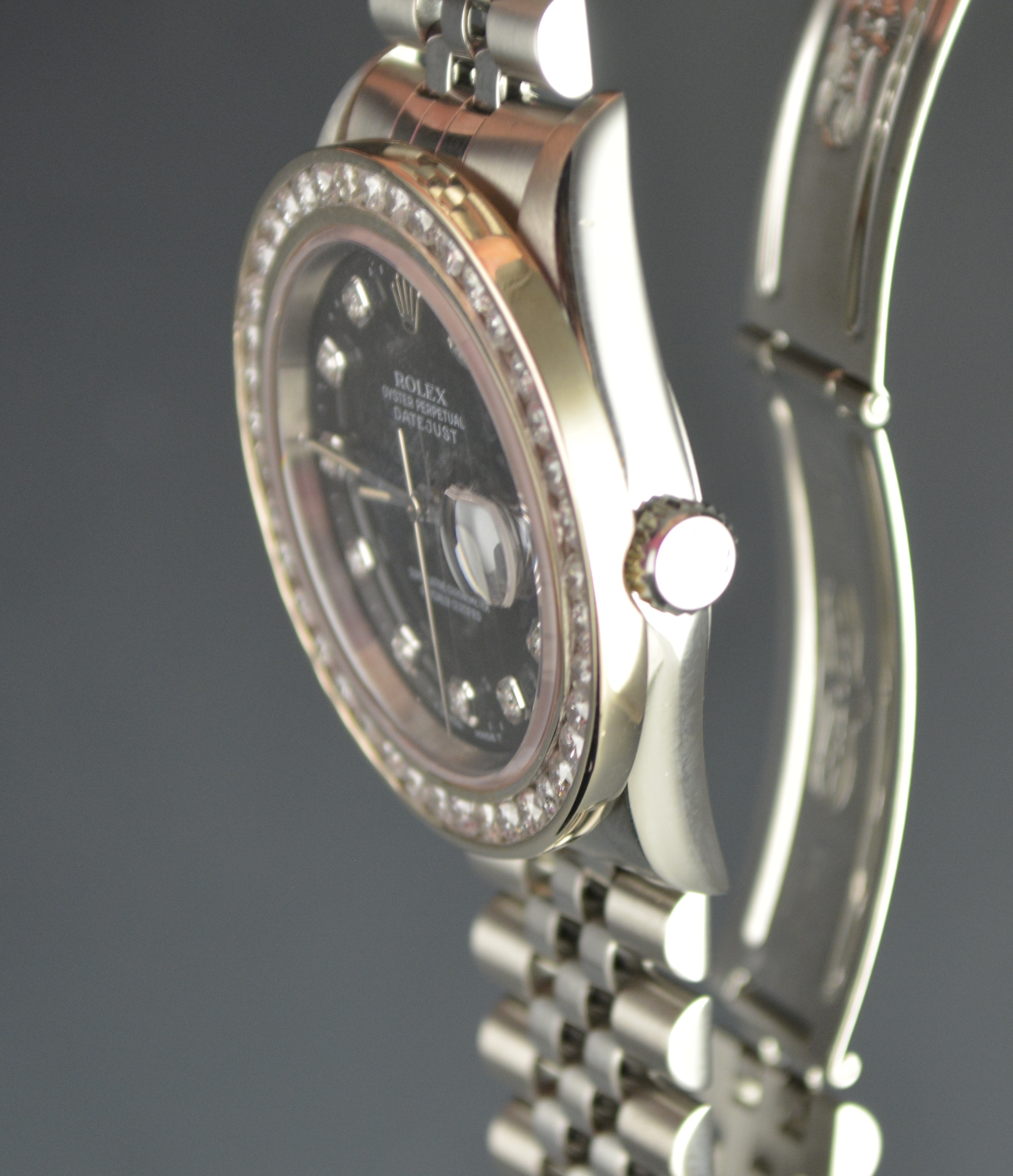 Rolex Datejust Stainless Steel 16264 Black Diamond Dial Bezel Jubilee Automatic Men's Watch