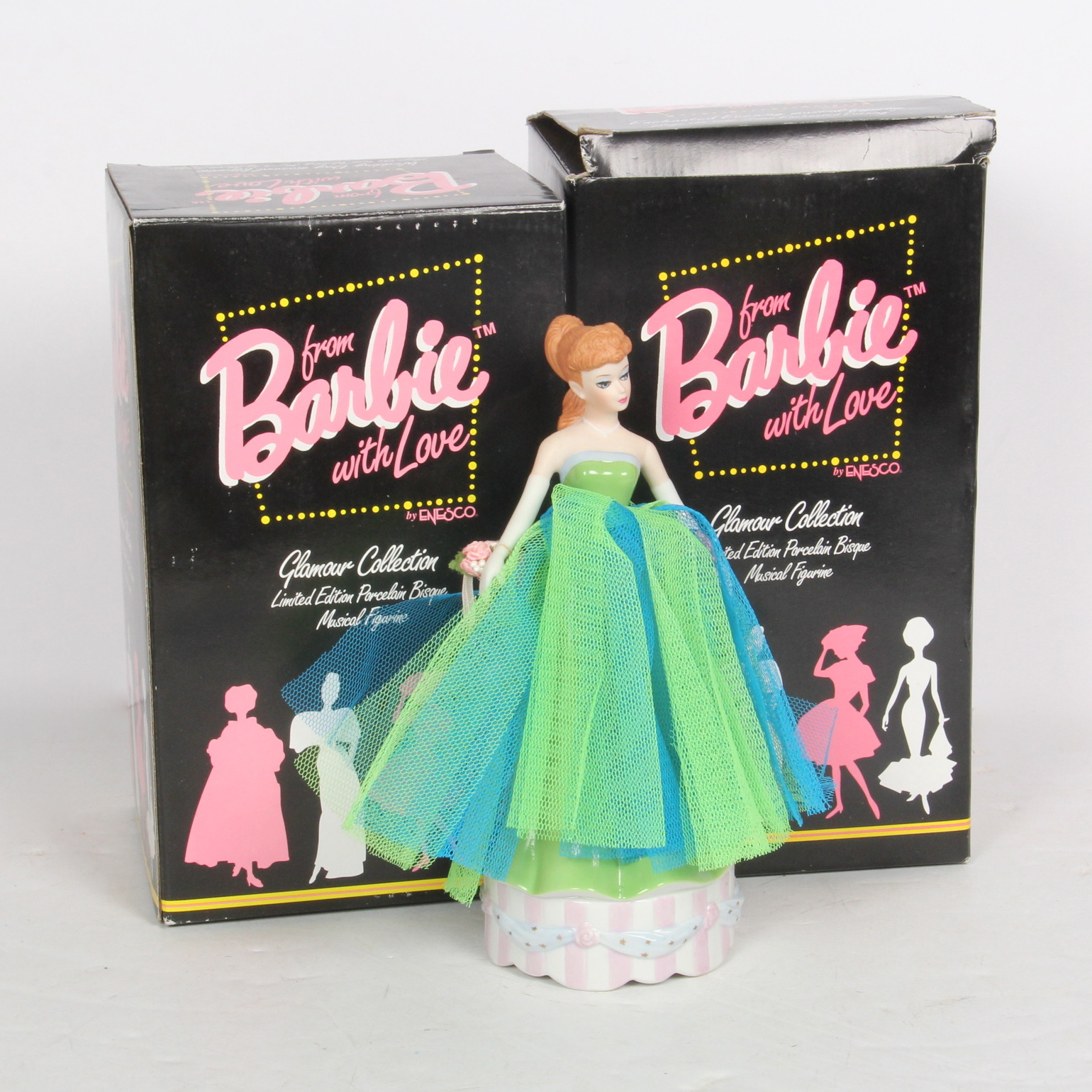 Collection of Barbie Porcelain Music Boxes by Enesco
