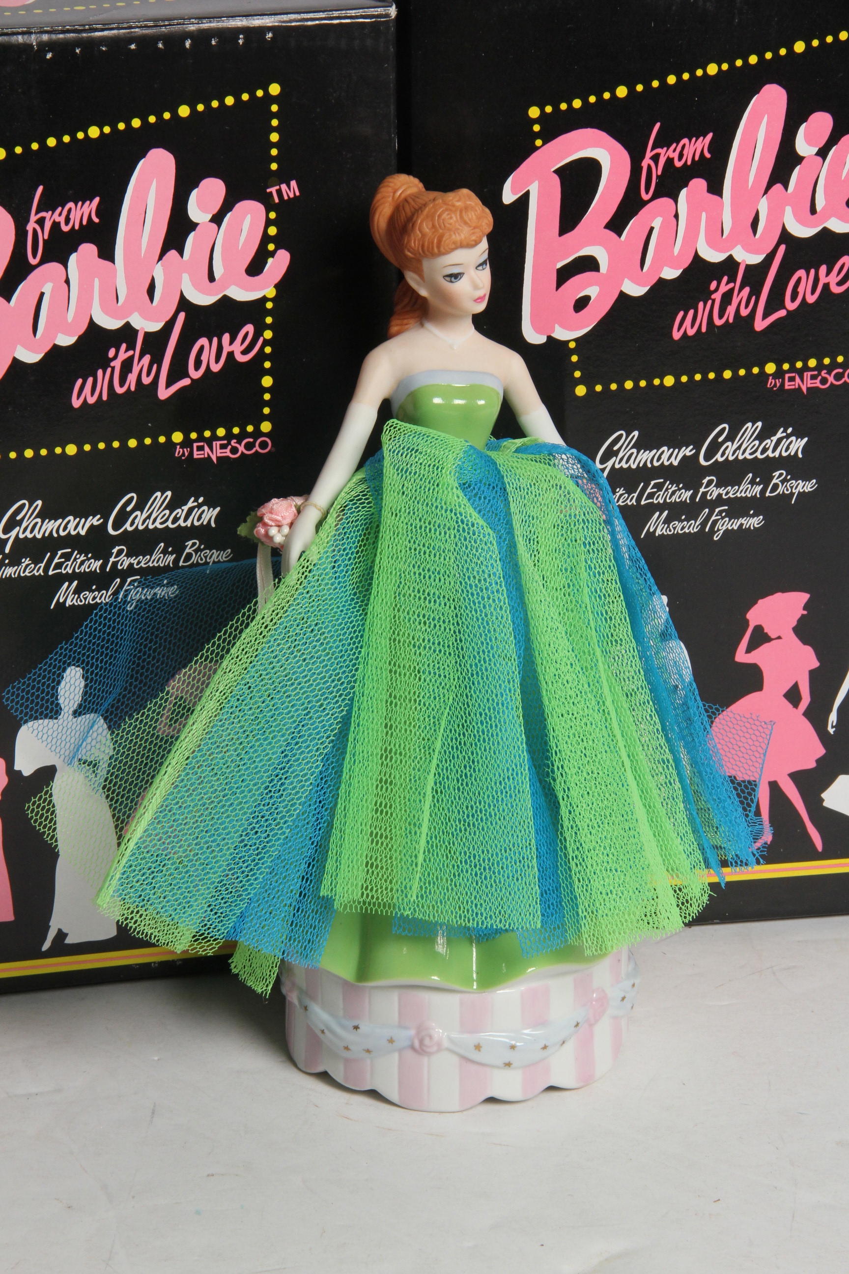 Collection of Barbie Porcelain Music Boxes by Enesco