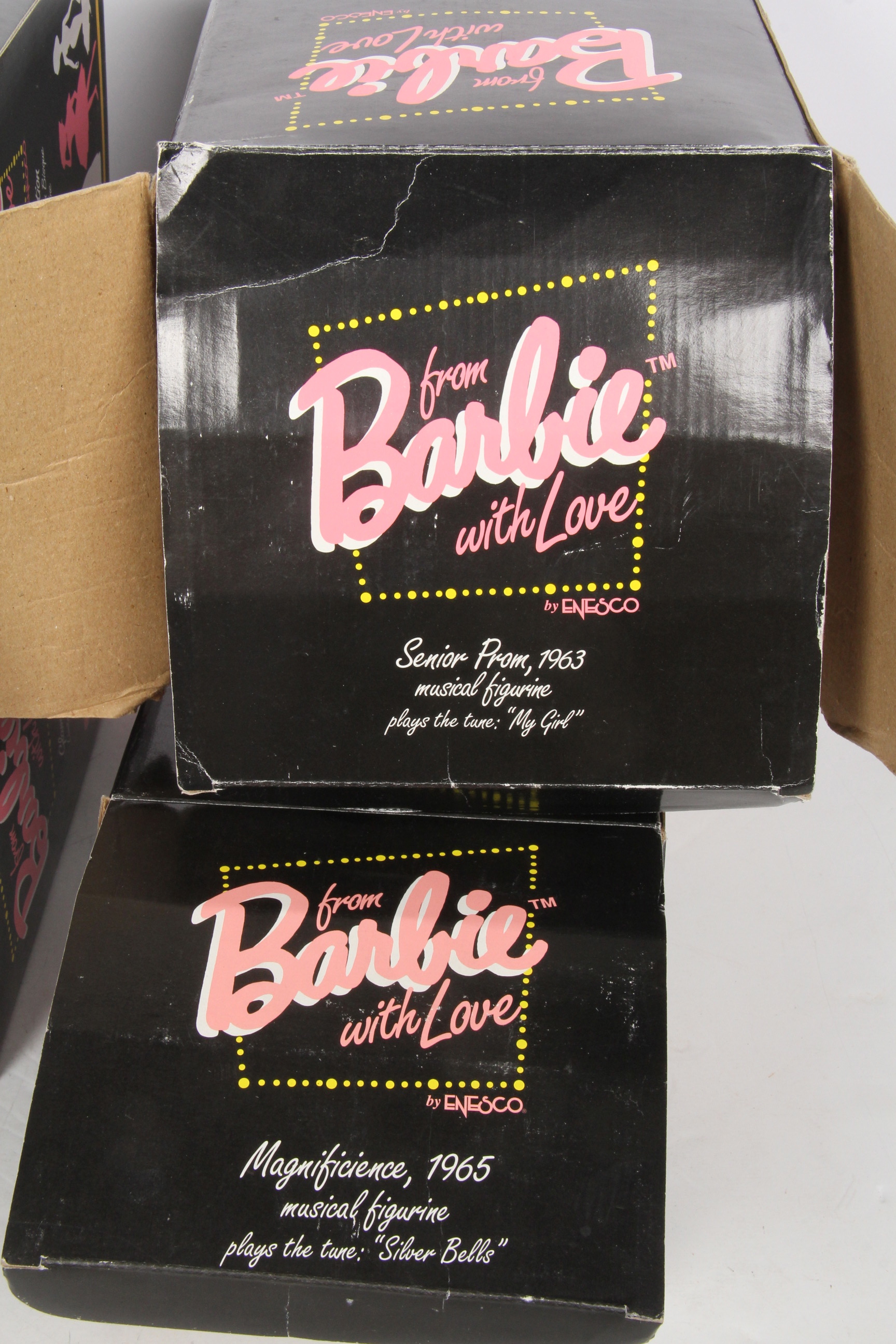 Collection of Barbie Porcelain Music Boxes by Enesco