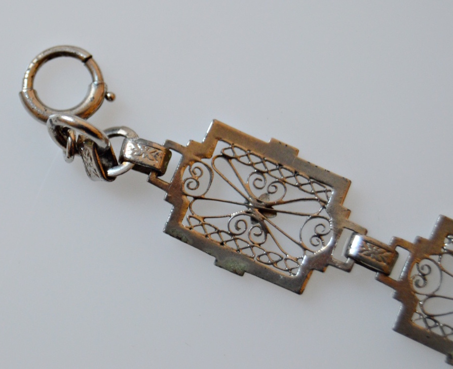 Victorian Sterling Silver Filigree Bracelet with Purple Stones