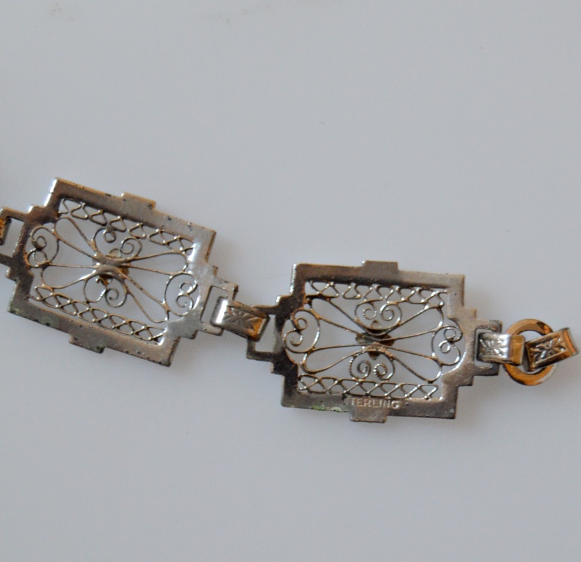 Victorian Sterling Silver Filigree Bracelet with Purple Stones