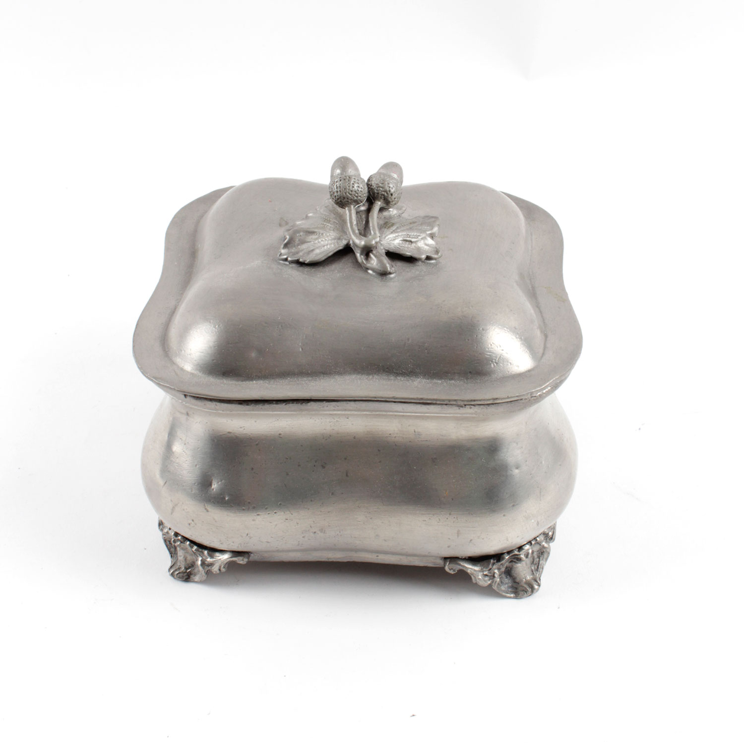 Vintage German Rein Zinn Pewter Acorn Box