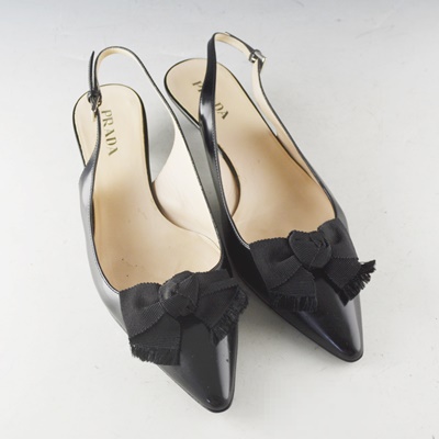 Prada Black Slingback Kitten Heels