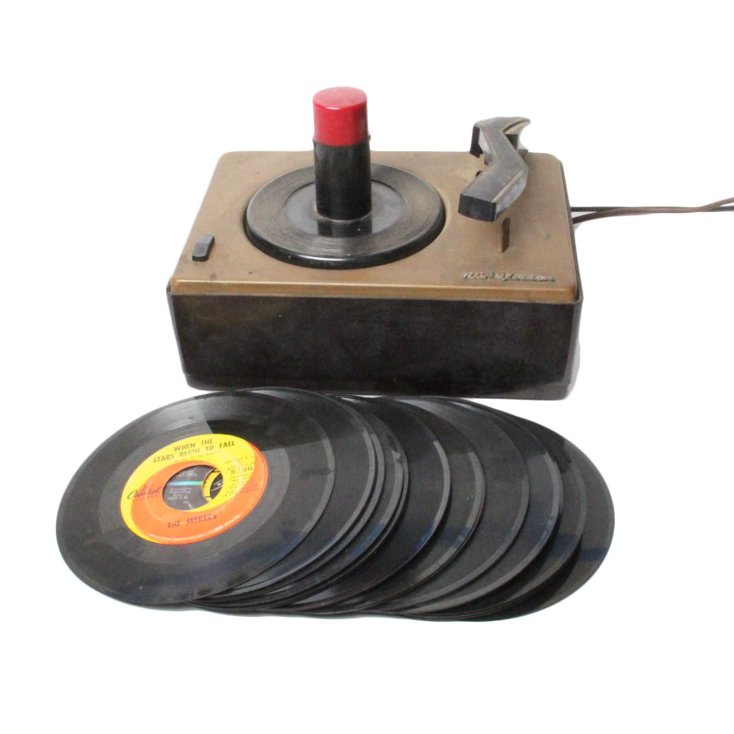 Vintage RCA Victor 45 RPM Turntable With Records