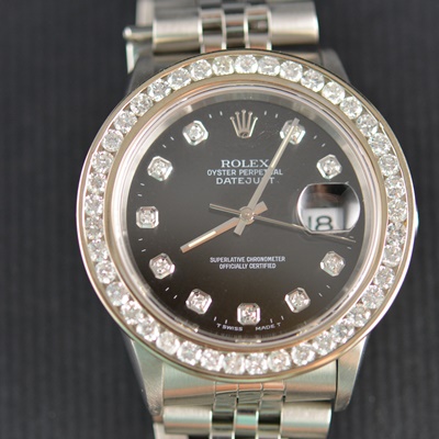 Rolex Datejust Stainless Steel 16264 Black Diamond Dial Bezel Jubilee Automatic Men's Watch