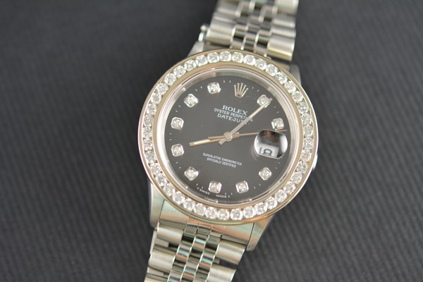 Rolex Datejust Stainless Steel 16264 Black Diamond Dial Bezel Jubilee Automatic Men's Watch