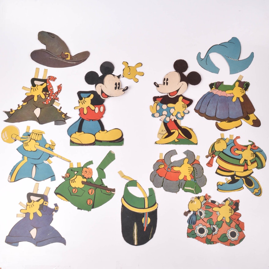 1933 Original Walt Disney Mickey Mouse and Minnie Mouse Paper Dolls