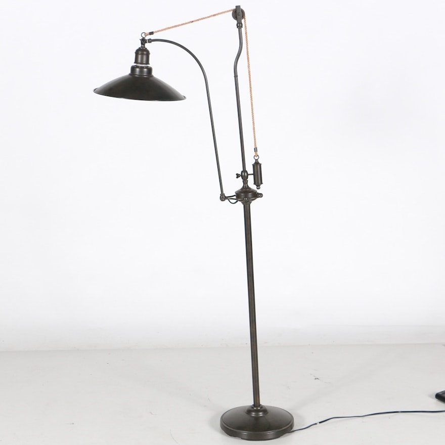 Industrial Style Floor Lamp with Decorative Pulley