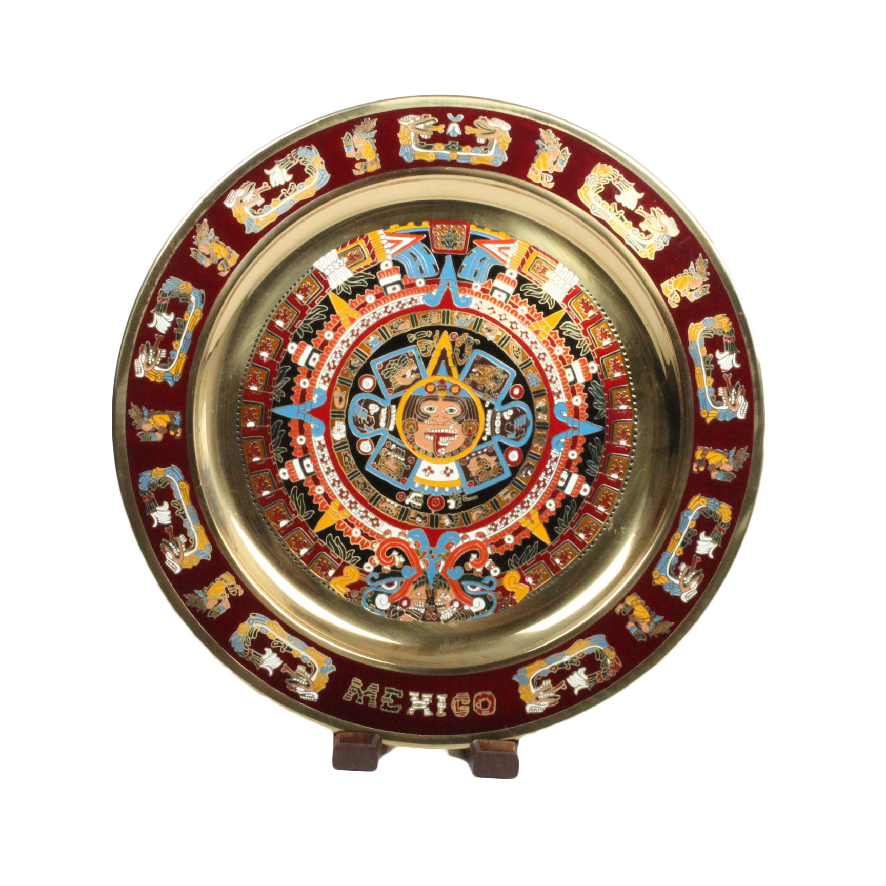 Mexican Sun Stone Aztec Calendar Brass Plate