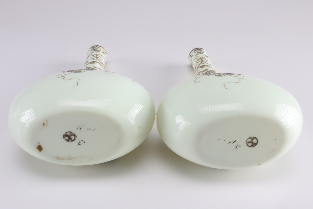 Pair of Vintage Ceramic Vases with Bird and Floral Accents