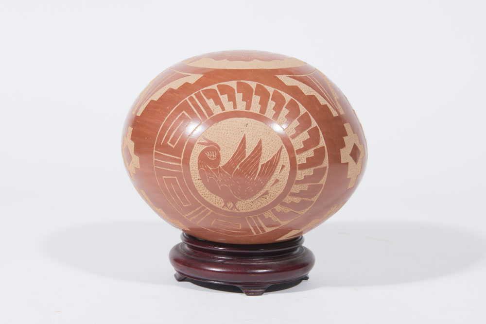 Signed Southwestern Clay Orb on a Stand