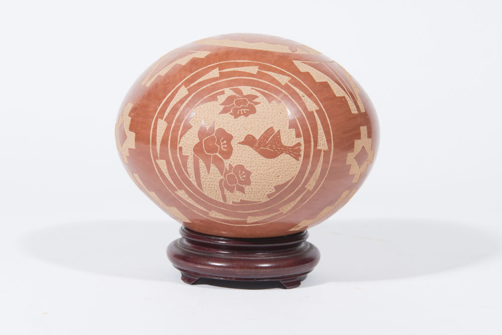 Signed Southwestern Clay Orb on a Stand