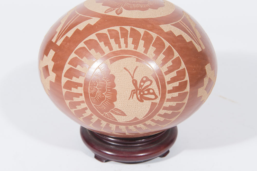 Signed Southwestern Clay Orb on a Stand