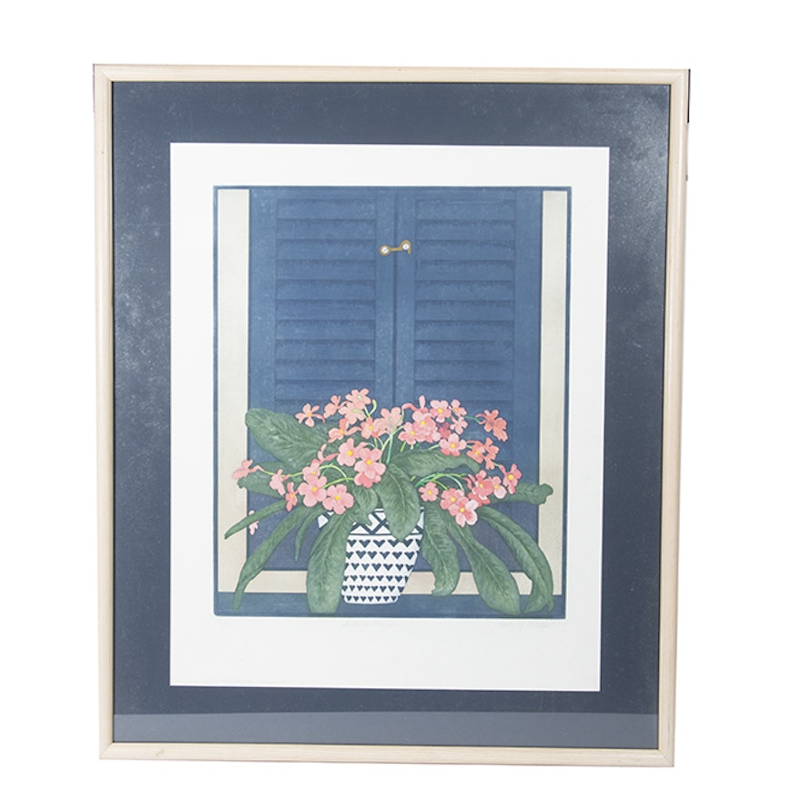 Kathy Mitcham Signed Limited Edition Hand Colored Etching "Shuttered Primrose"