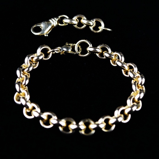 18K yellow Gold Italain Rolo Link Bracelet with Extention