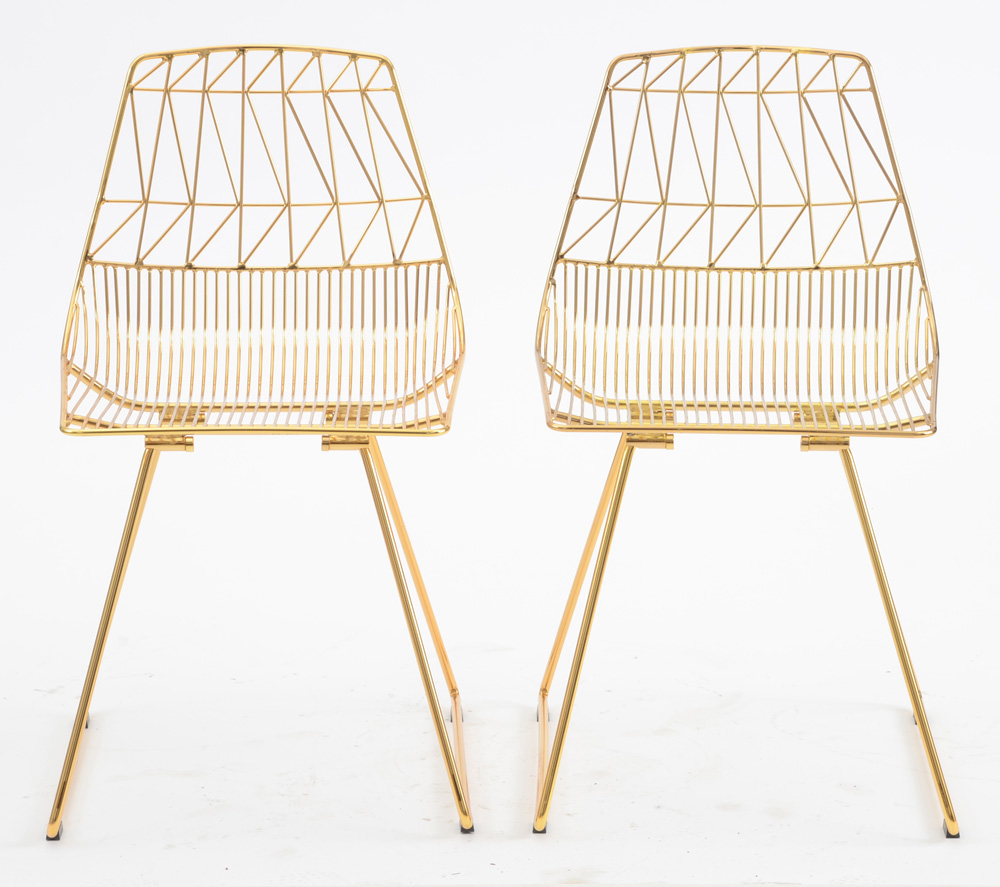 Pair of Bend "Lucy" Gold Tone Wire Chairs