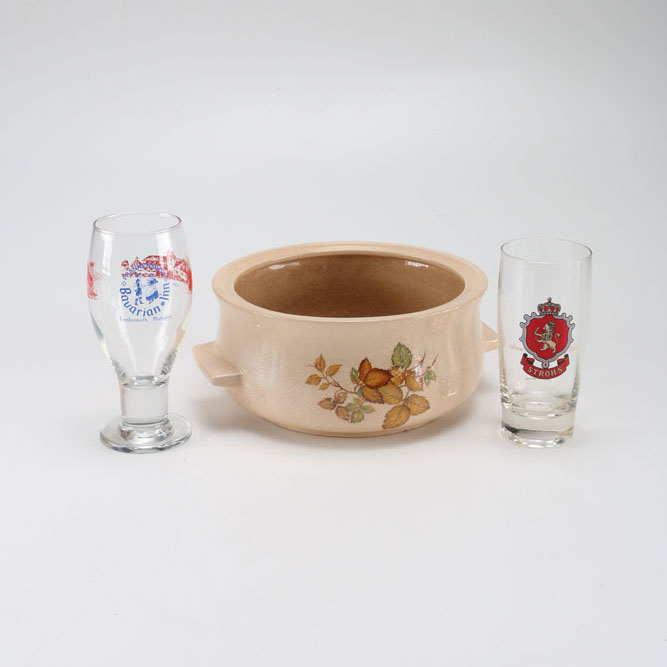 Beer Glasses and Casserole Dish