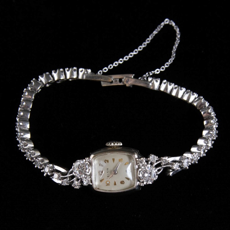 14K White Gold and Diamond Ladies Elgin Watch