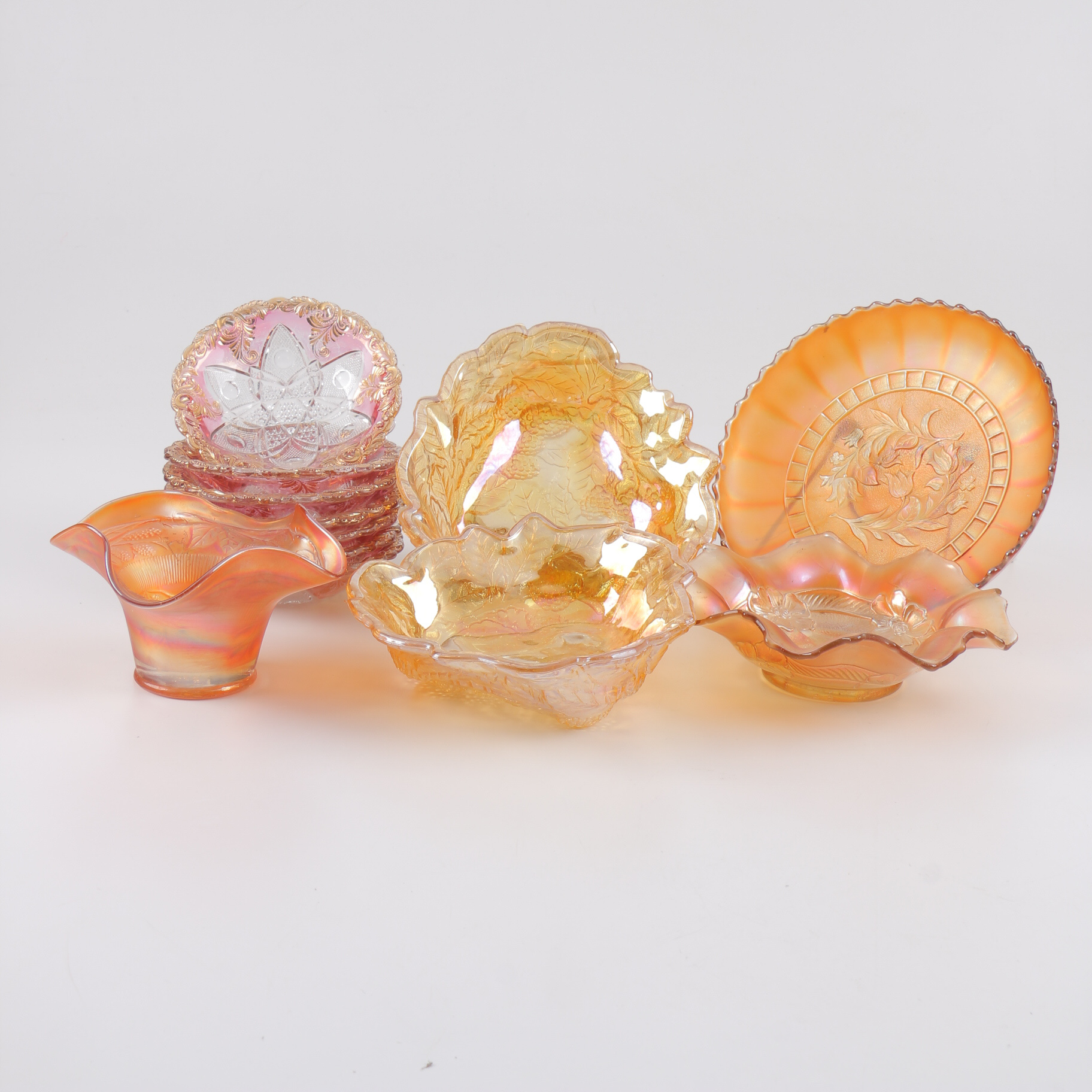 Vintage Orange, Rose and Gold Toned Decorative Dishes