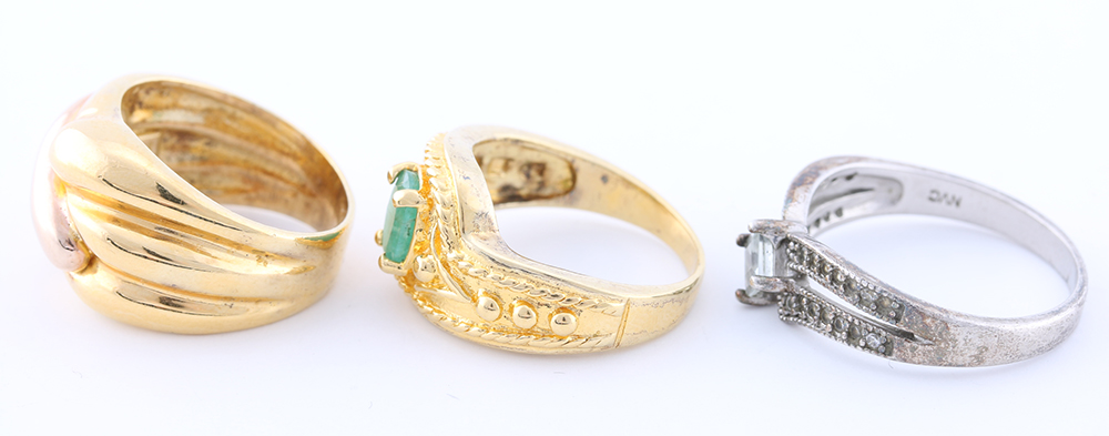 Sterling Silver Aquamarine, Glass, and Emerald Rings