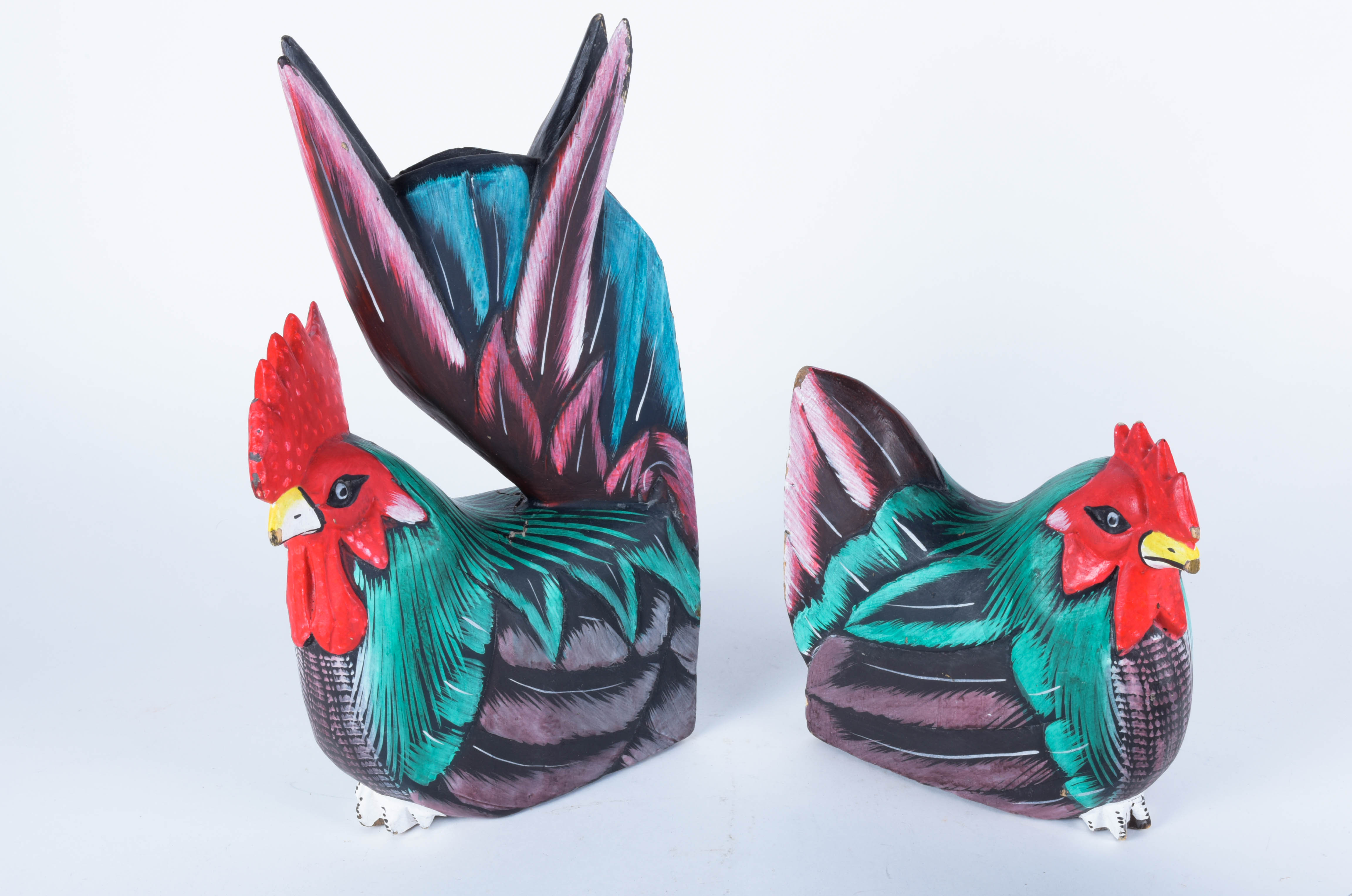 Five Wood Carved Chickens